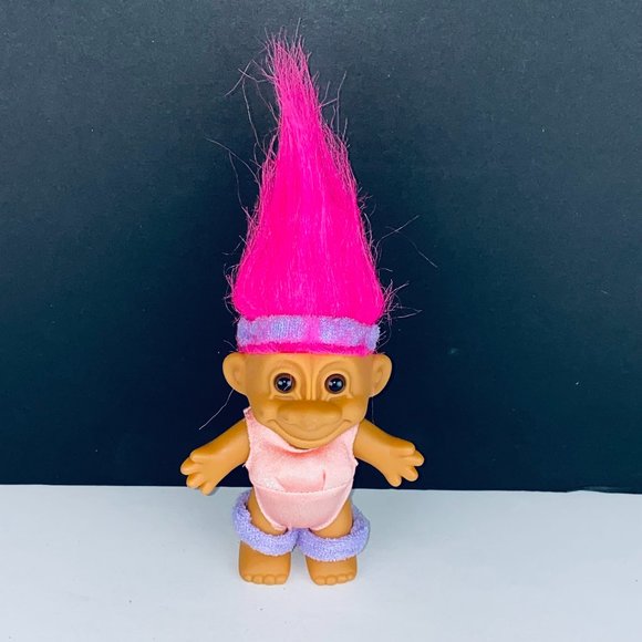 Russ Troll Doll Pink Hair Leotard Purple Sweat Bands Exercise Aerobics Gym Toy - Picture 1 of 5